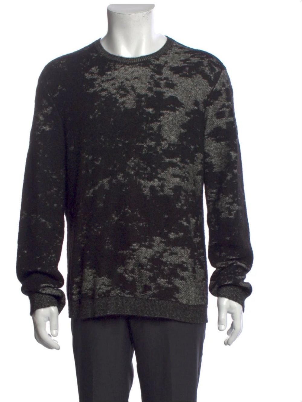 John Varvatos Black and Gray Distressed Crewneck Sweater